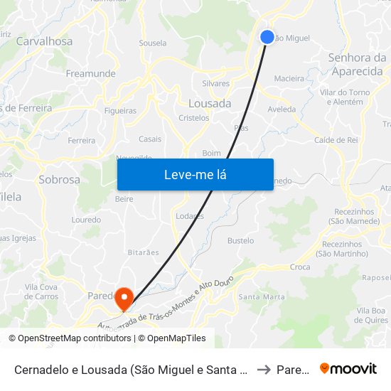 Cernadelo e Lousada (São Miguel e Santa Margarida) to Paredes map