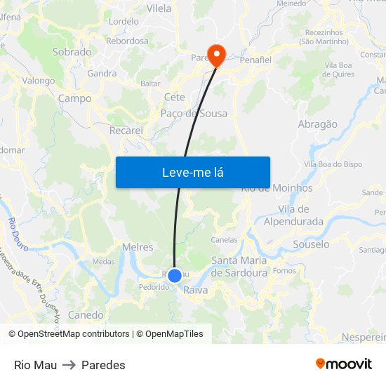 Rio Mau to Paredes map