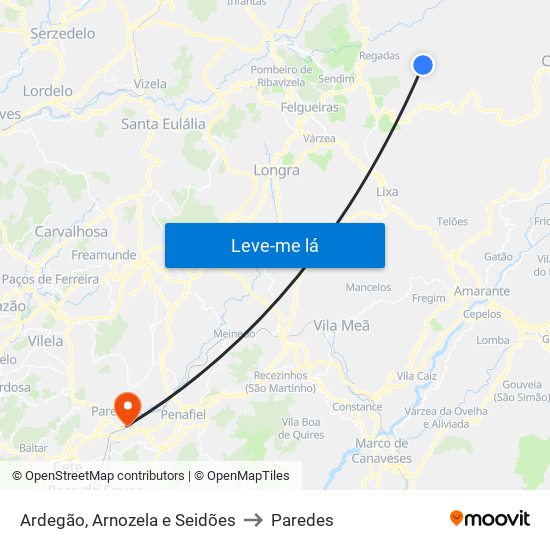 Ardegão, Arnozela e Seidões to Paredes map