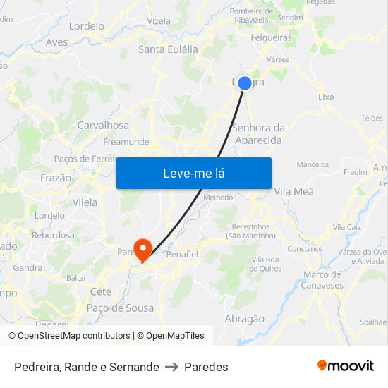 Pedreira, Rande e Sernande to Paredes map