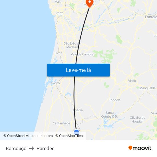 Barcouço to Paredes map