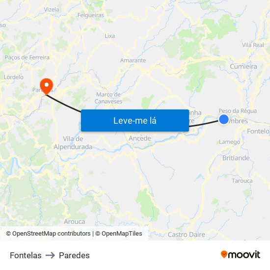 Fontelas to Paredes map