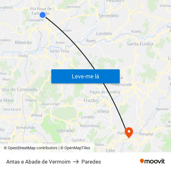 Antas e Abade de Vermoim to Paredes map