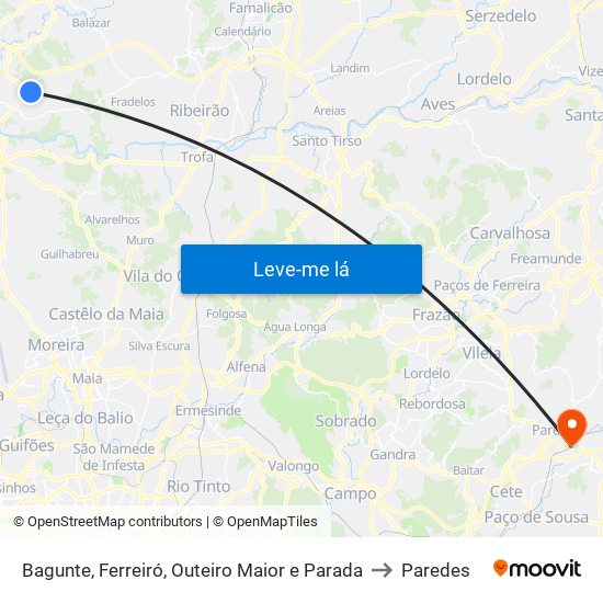 Bagunte, Ferreiró, Outeiro Maior e Parada to Paredes map