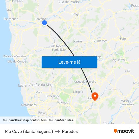 Rio Covo (Santa Eugénia) to Paredes map