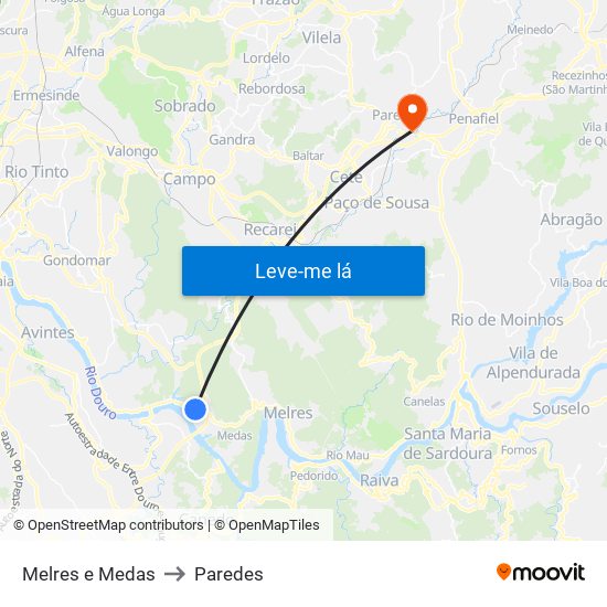 Melres e Medas to Paredes map