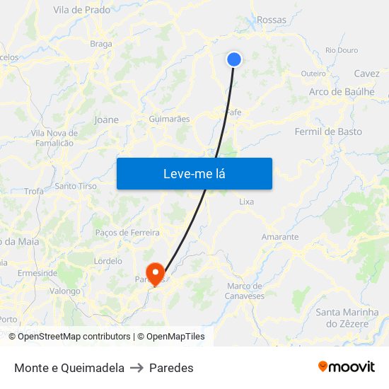 Monte e Queimadela to Paredes map