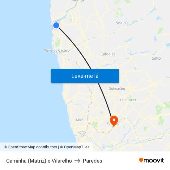 Caminha (Matriz) e Vilarelho to Paredes map