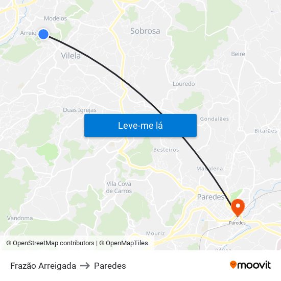 Frazão Arreigada to Paredes map