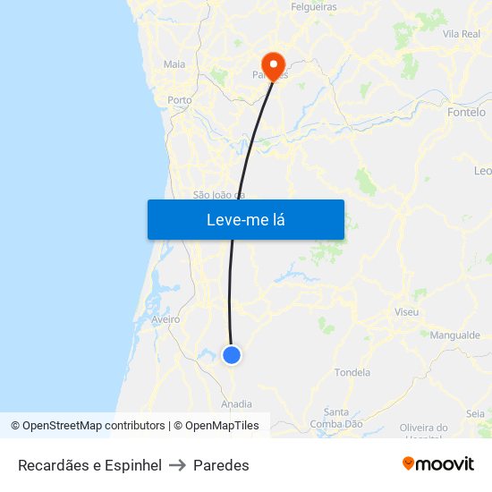 Recardães e Espinhel to Paredes map