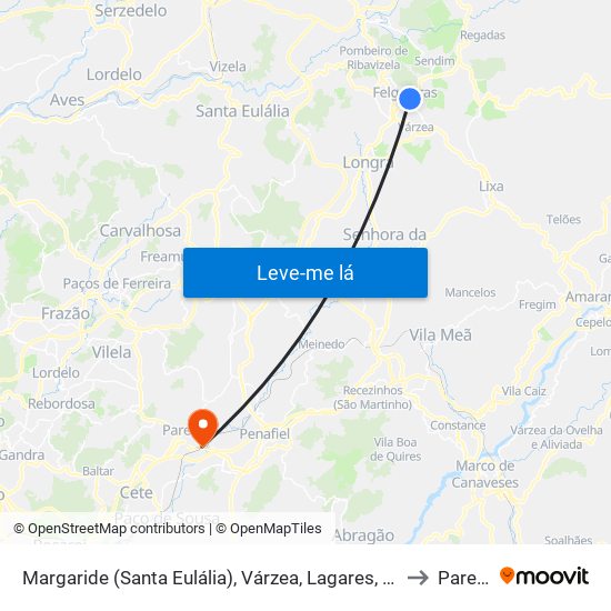Margaride (Santa Eulália), Várzea, Lagares, Varziela e Moure to Paredes map