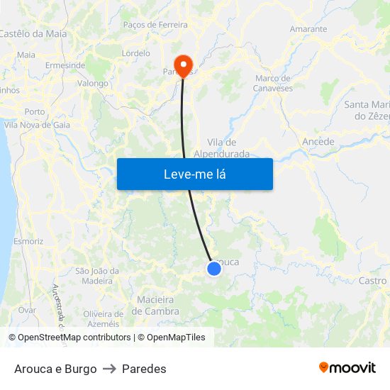 Arouca e Burgo to Paredes map