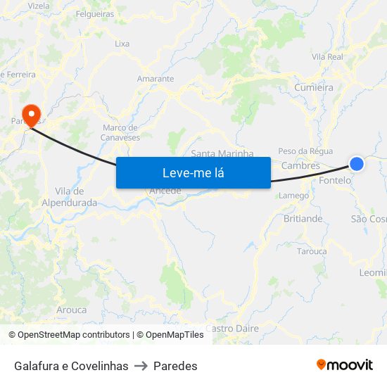 Galafura e Covelinhas to Paredes map