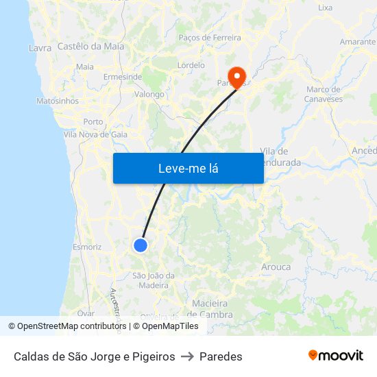 Caldas de São Jorge e Pigeiros to Paredes map