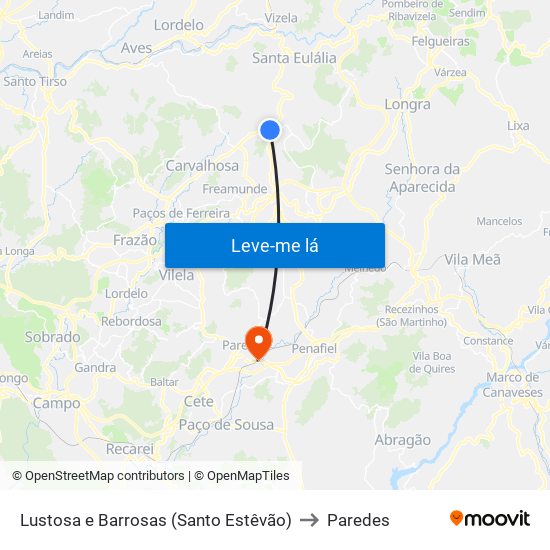Lustosa e Barrosas (Santo Estêvão) to Paredes map