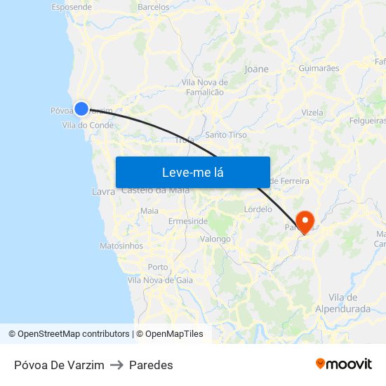 Póvoa De Varzim to Paredes map