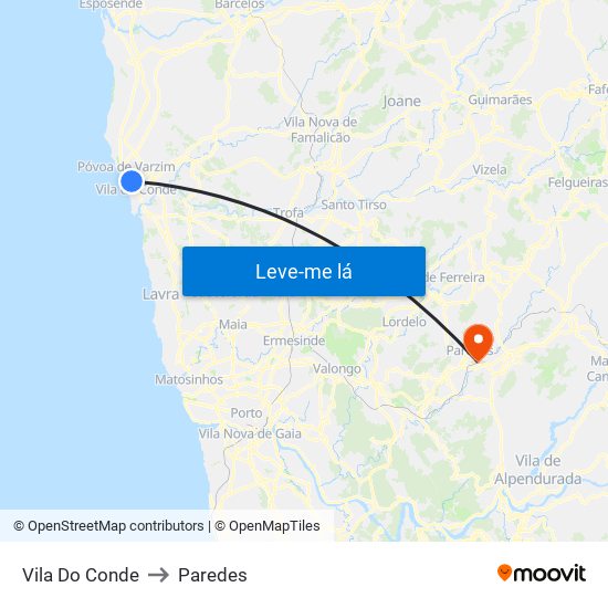 Vila Do Conde to Paredes map