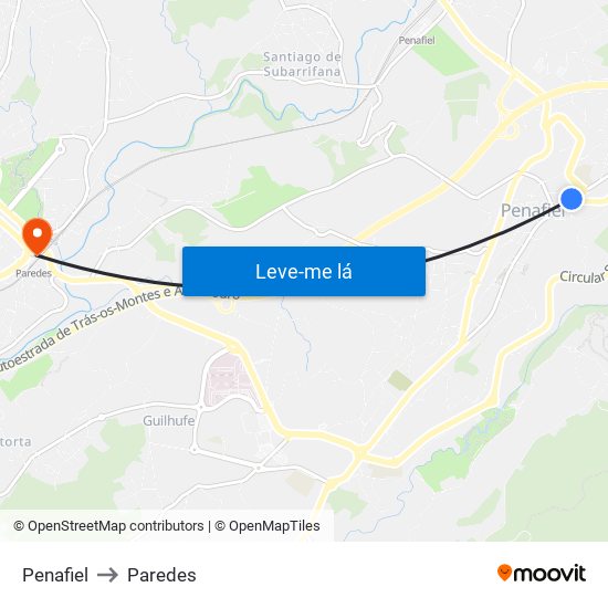 Penafiel to Paredes map