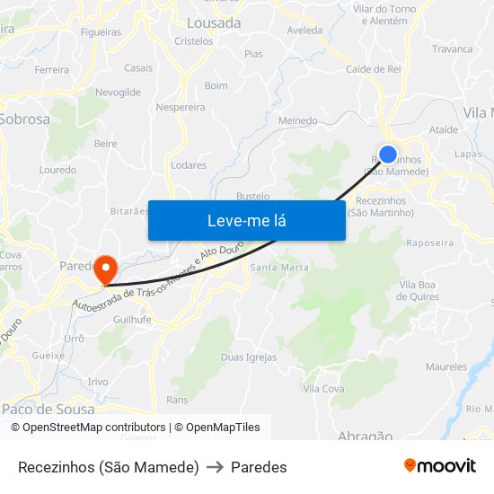 Recezinhos (São Mamede) to Paredes map