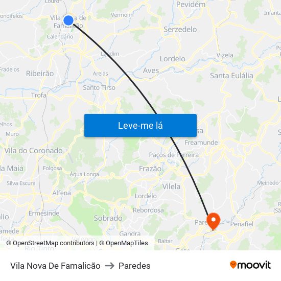Vila Nova De Famalicão to Paredes map