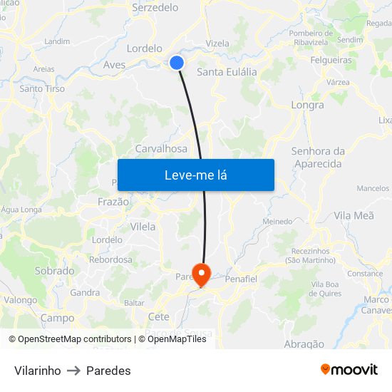 Vilarinho to Paredes map