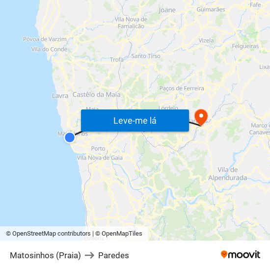 Matosinhos (Praia) to Paredes map