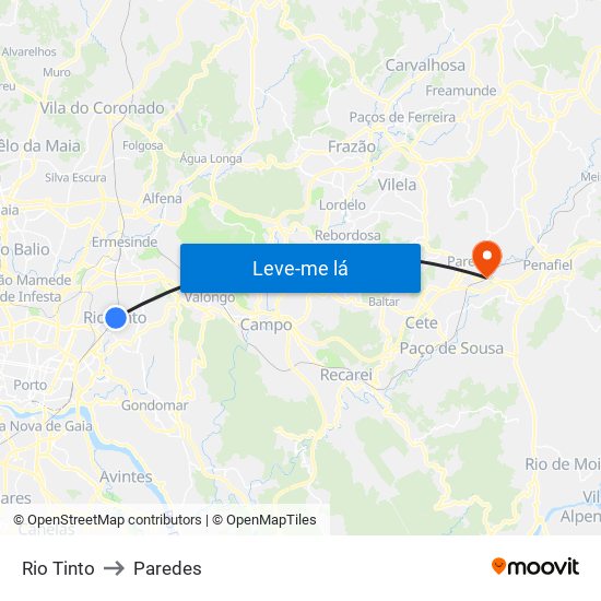 Rio Tinto to Paredes map