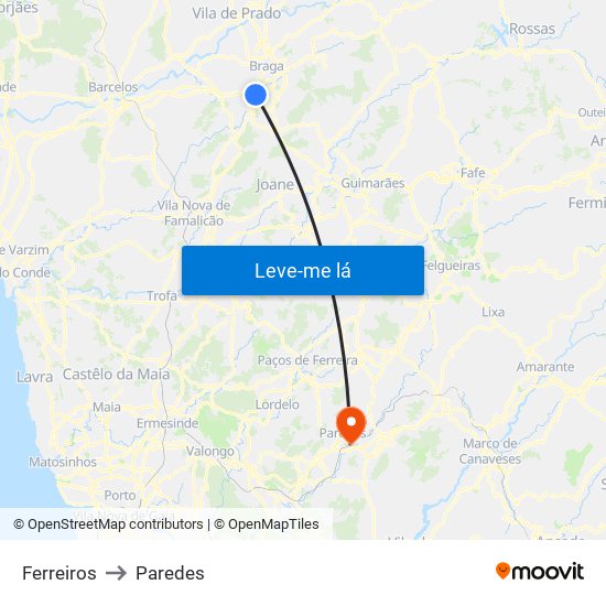 Ferreiros to Paredes map