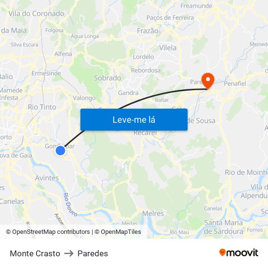 Monte Crasto to Paredes map