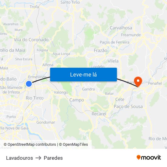 Lavadouros to Paredes map