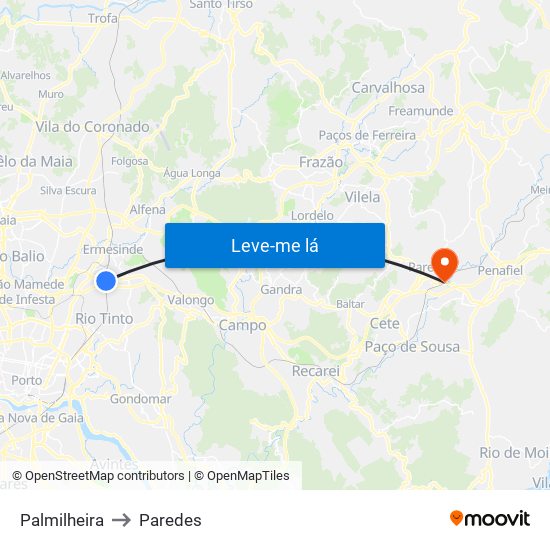 Palmilheira to Paredes map