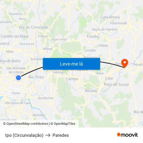 Ipo (Circunvalação) to Paredes map