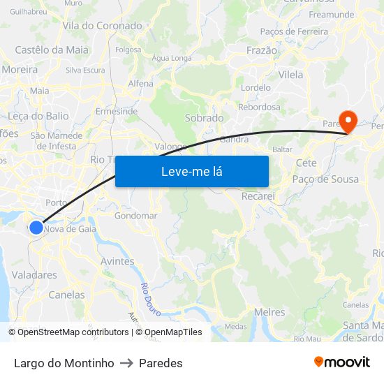 Largo do Montinho to Paredes map