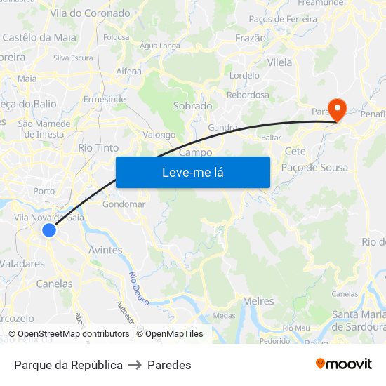 Parque da República to Paredes map