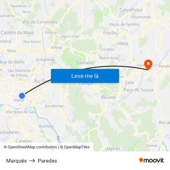 Marquês to Paredes map