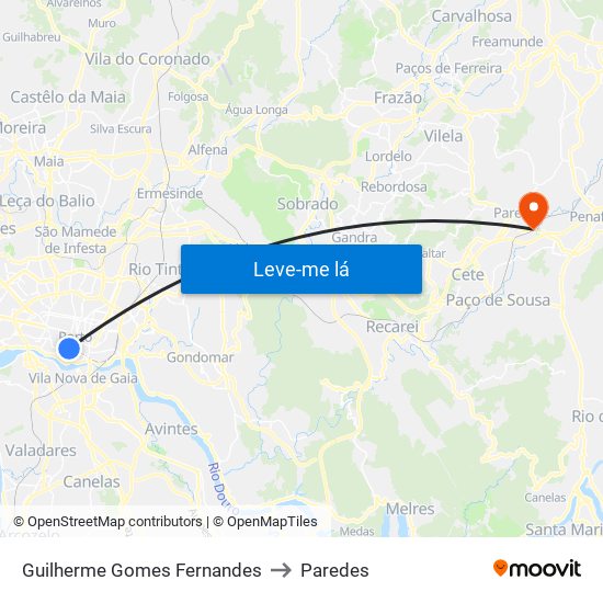 Guilherme Gomes Fernandes to Paredes map