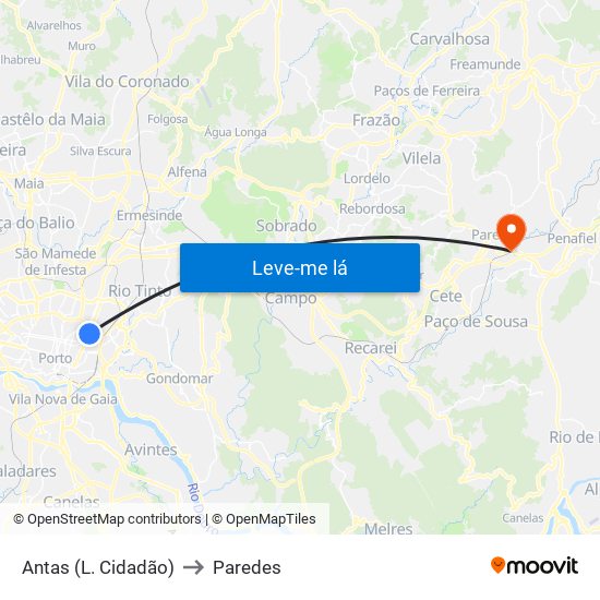 Antas (L. Cidadão) to Paredes map