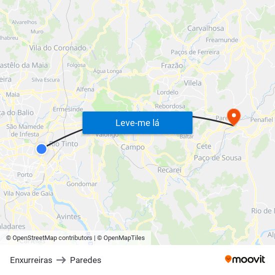 Enxurreiras to Paredes map