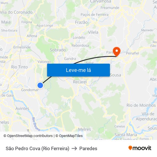 São Pedro Cova (Rio Ferreira) to Paredes map