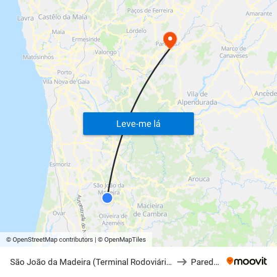 São João da Madeira (Terminal Rodoviário) to Paredes map