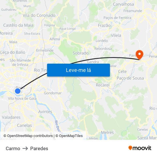 Carmo to Paredes map