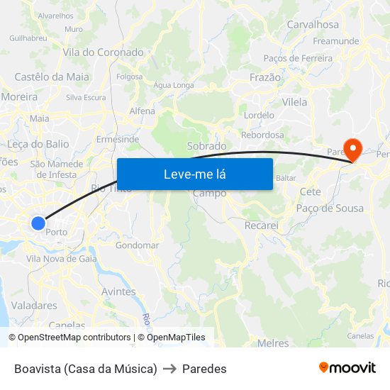 Boavista (Casa da Música) to Paredes map