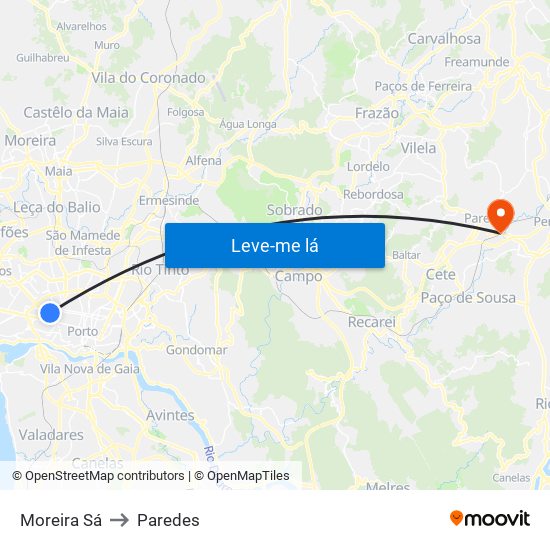 Moreira Sá to Paredes map