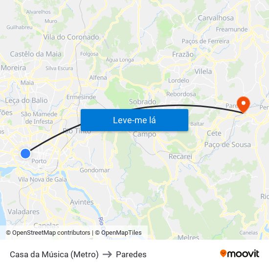 Casa da Música (Metro) to Paredes map