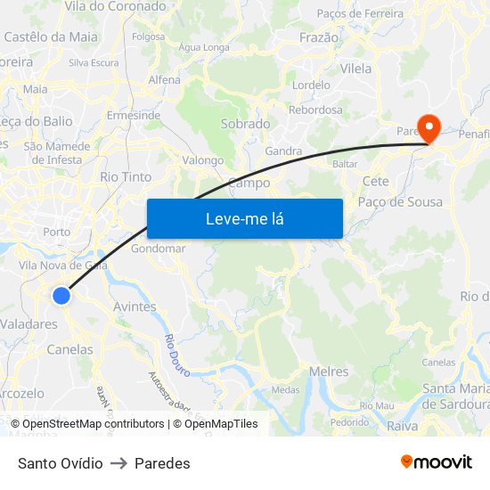 Santo Ovídio to Paredes map