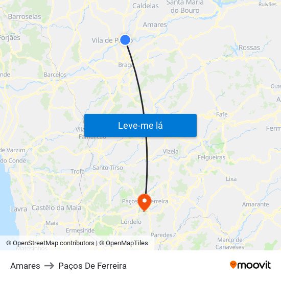 Amares to Paços De Ferreira map