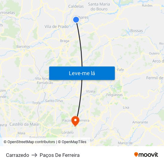 Carrazedo to Paços De Ferreira map