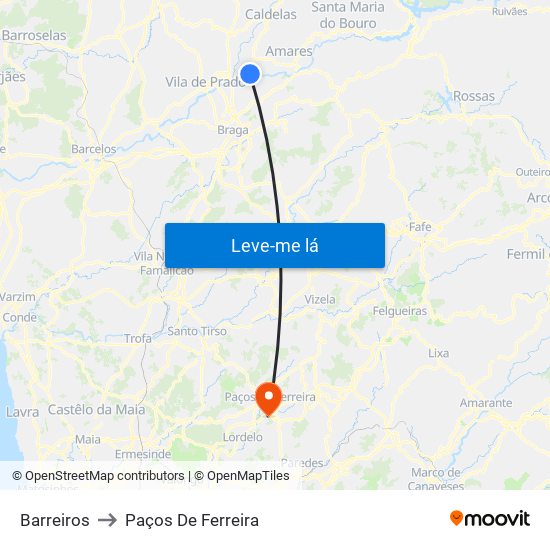 Barreiros to Paços De Ferreira map