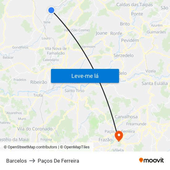 Barcelos to Paços De Ferreira map