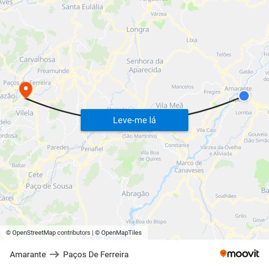 Amarante to Paços De Ferreira map